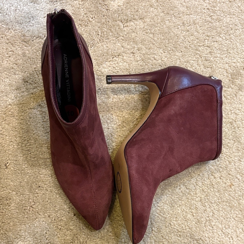 Adrienne Vittadini Wine Burgundy Pointed Suede Ankle Booties